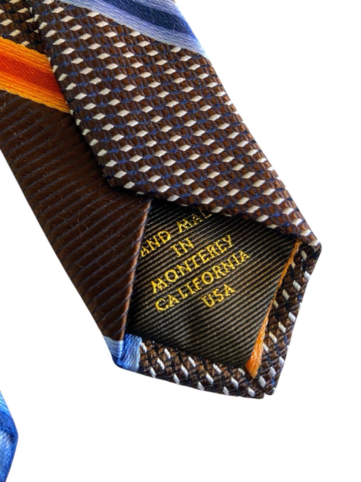Robert Talbott Best Of Class Silk Tie Brown Orange Navy Blue Striped Hand Sewn
