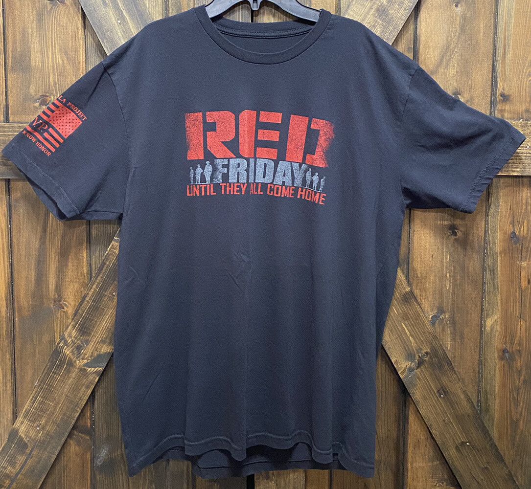 RED Friday Until They All Come Home Military Black T-Shirt L? 29×22 Veteran
