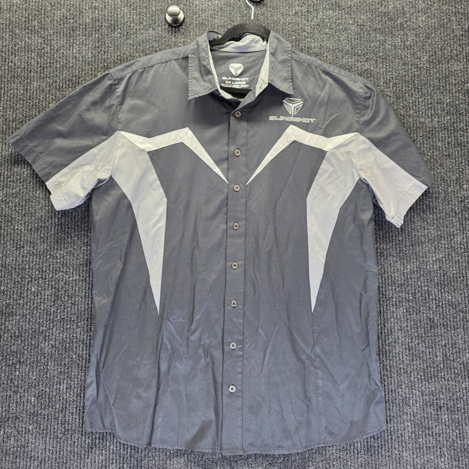 Polaris Slingshot Shirt Mens 2XL Black Gray Racing Mechanic Button Up Logo