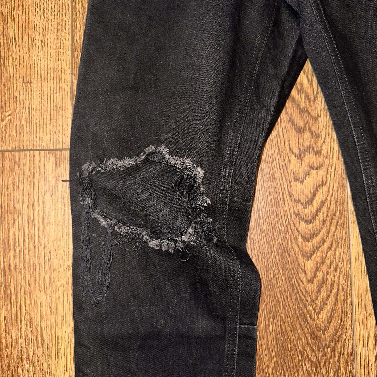MNML- Mens 34×34 Jeans Button Fly Slim Taper Ankle Zip Distressed Knee Grunge