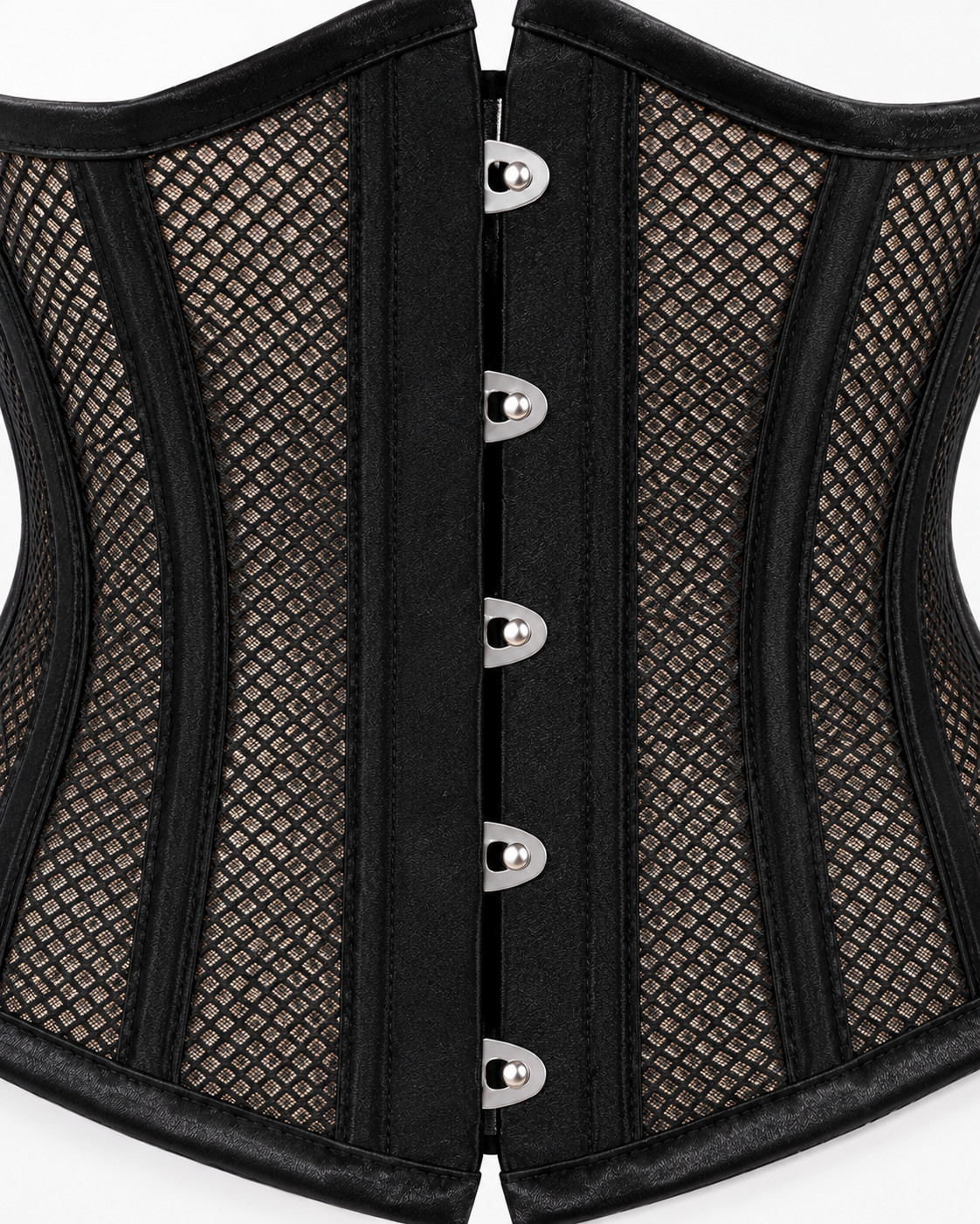 Black Mesh Underbust Corset Steel Boned Waist Cincher Gothic Lace Up Bustier