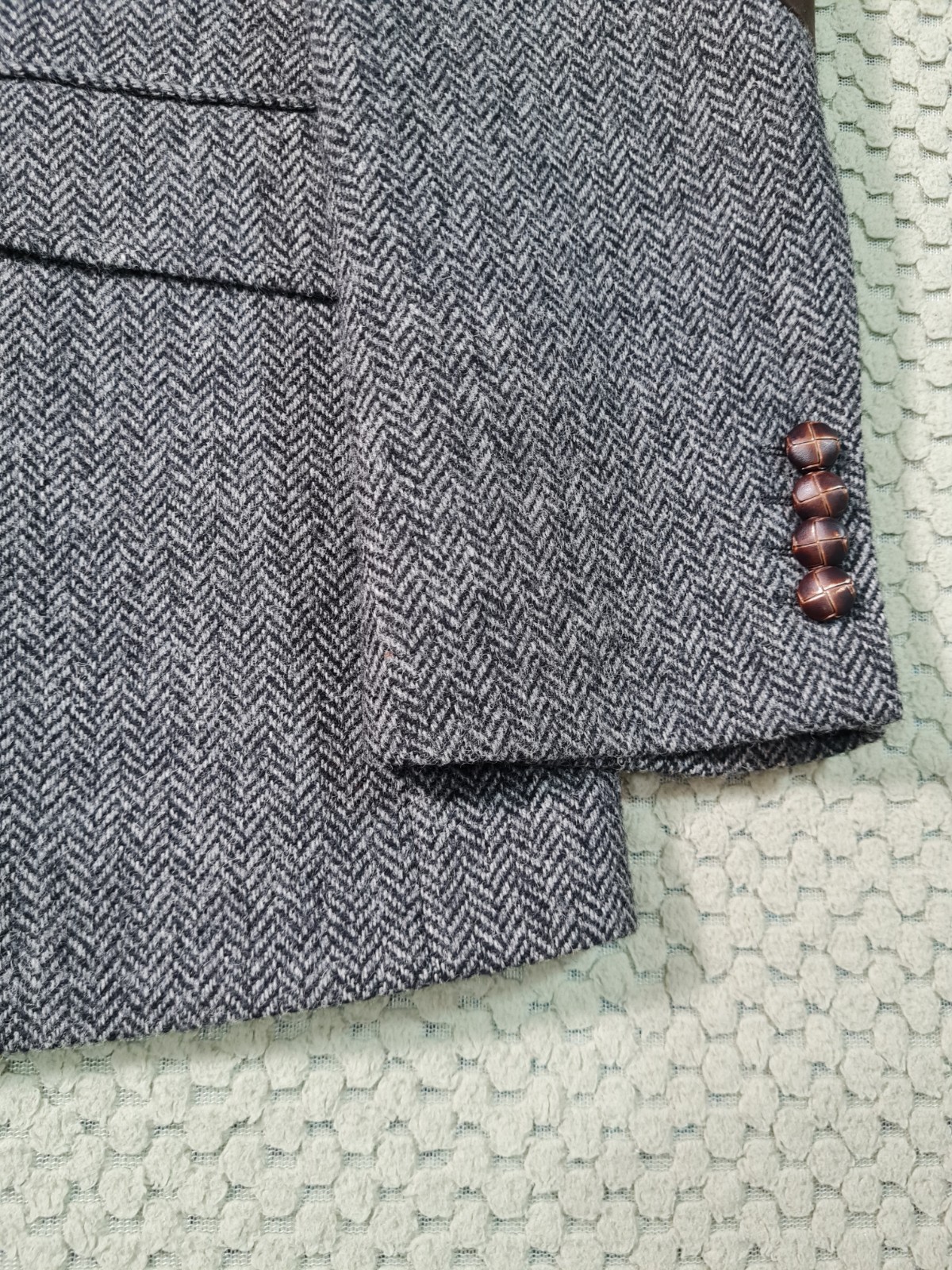 M&S Luxury Moon Tweed Blazer Jacket Grey Herringbone Wool Elbow Patches 42R