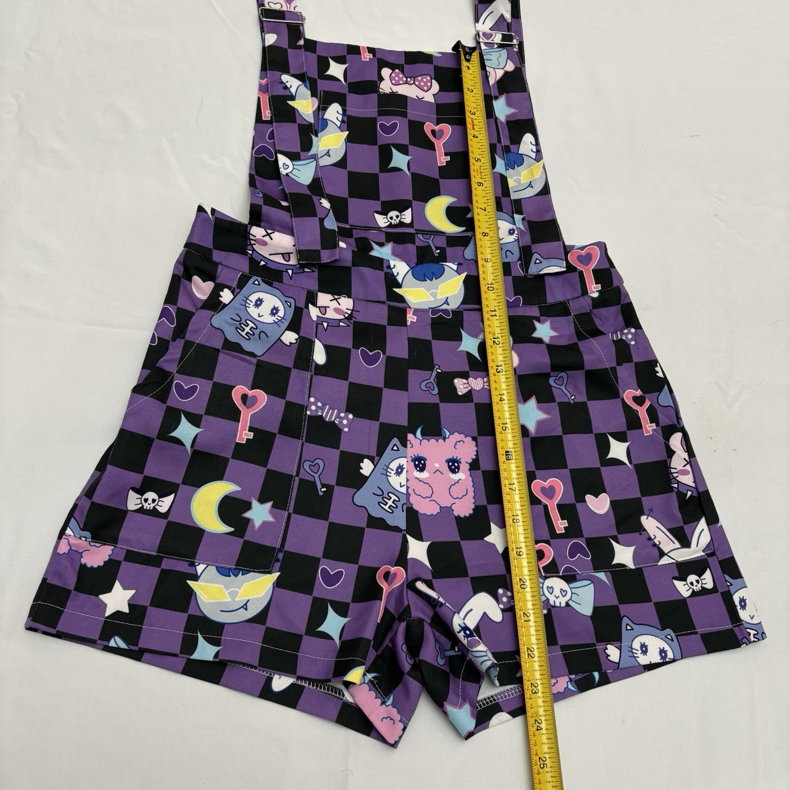 Romwe Anime Cartoon Print Checkerboard Pinafore Romper Size Small