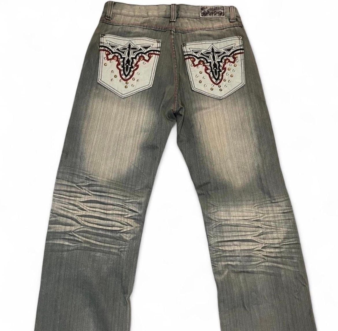 Vintage Red Ape Studded Embroidered Baggy Y2K Hip Hop Jeans Size 34