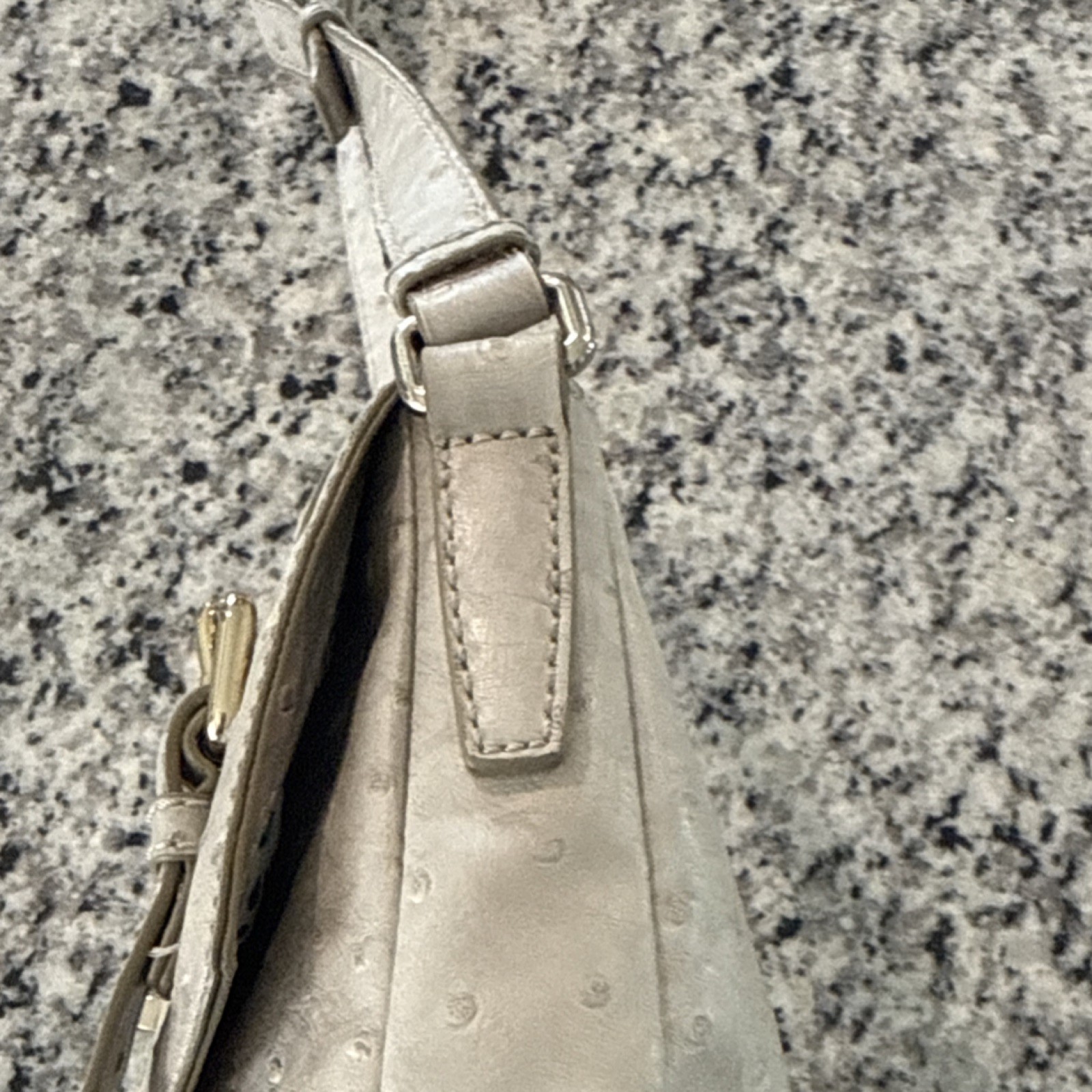 Marc by Marc Jacobs Gray Ostrich Shoulder Bag Turn Lock Buckle Silver Hardware
