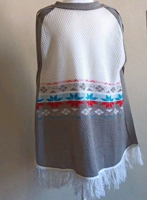 Vintage Cottagecore Fringe Button Cardigan Poncho Sweater Knit Boho Fall Medium