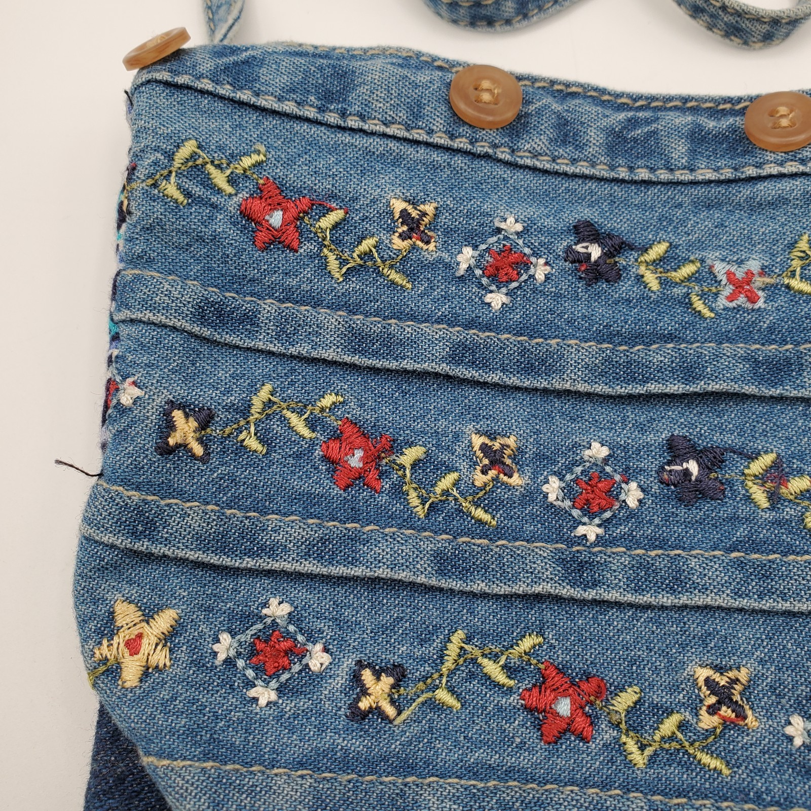 Vintage Handmade Crocheted Denim Shoulder Bag 6.5″ x 6.75″ Floral Pattern VGC