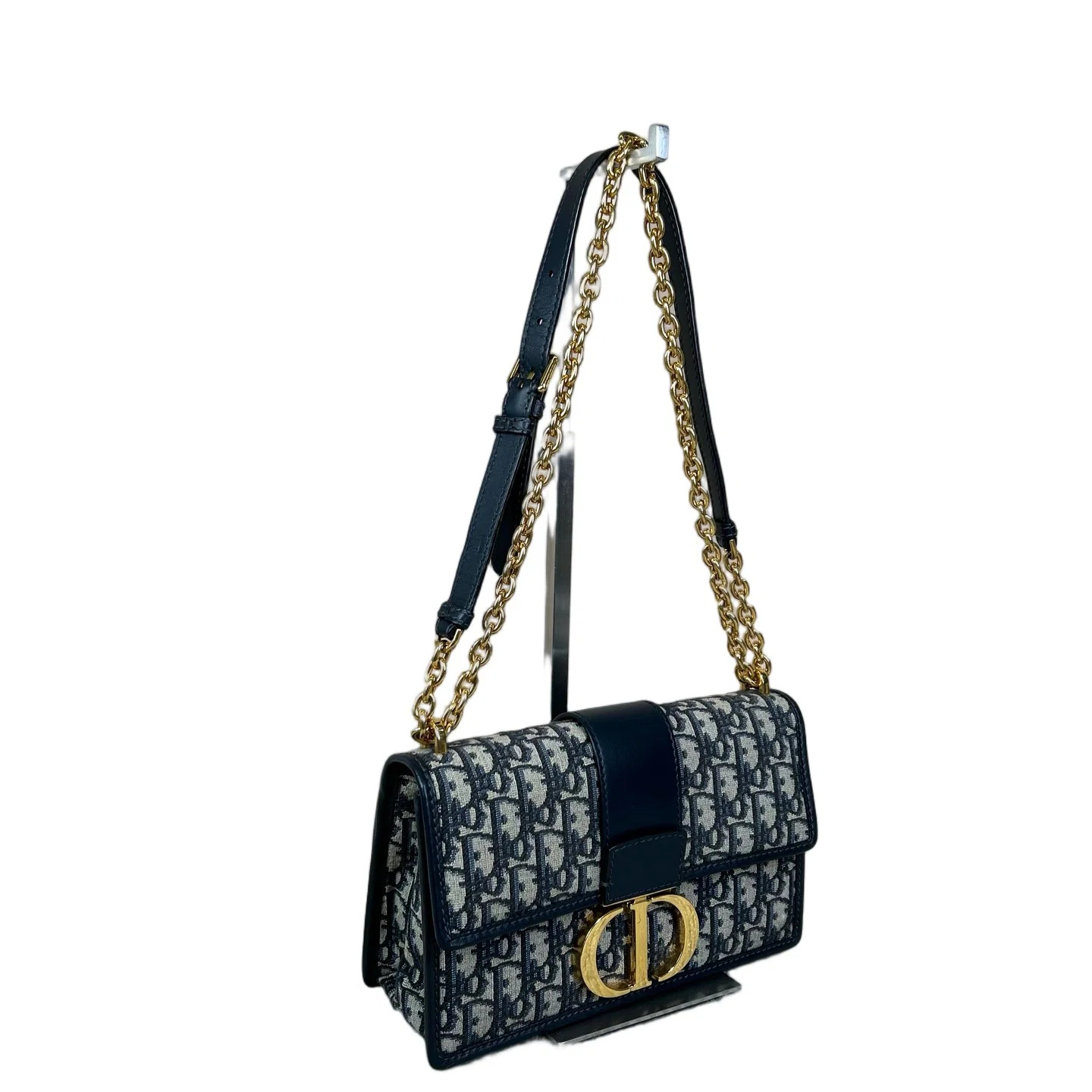 Dior 30 Montaigne Chain Flap Bag Beige Navy Black Oblique (dh072426e1r)