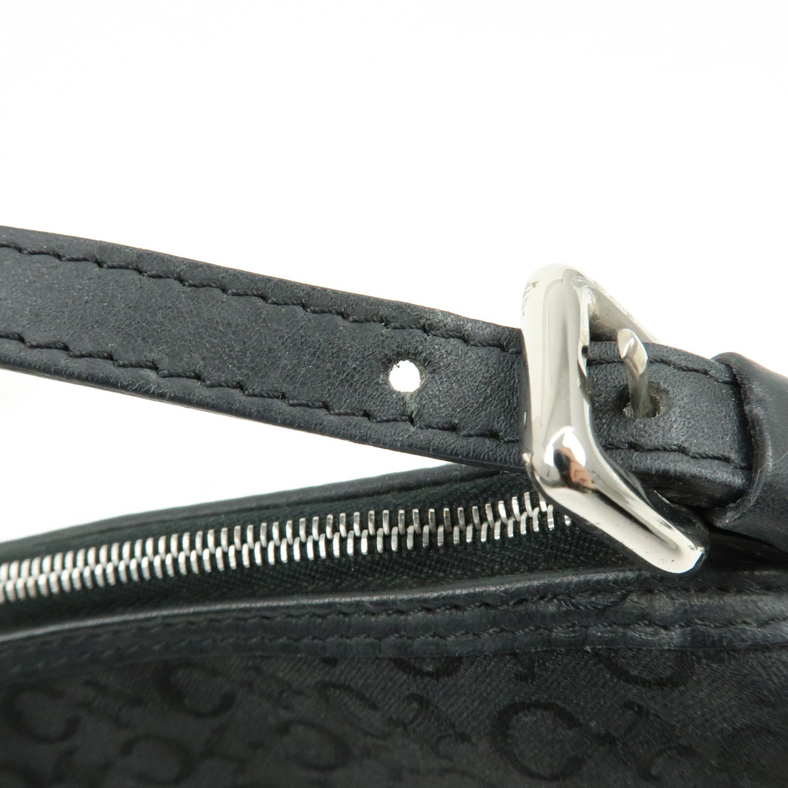 CELINE C Macadam Leather Shoulder Hand Bag Accessory Pouch Black Auth Used F/S