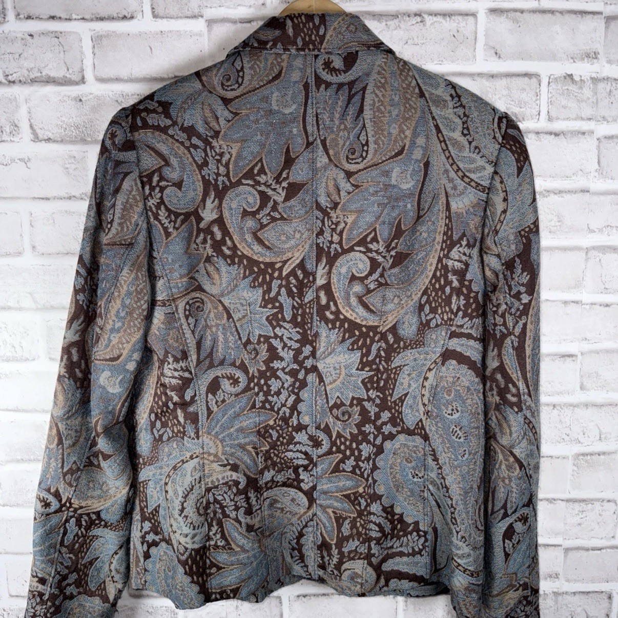 Rafaella Paisley Tapestry Blue Brown Blazer Women’s Size 6 Boho Office Lined