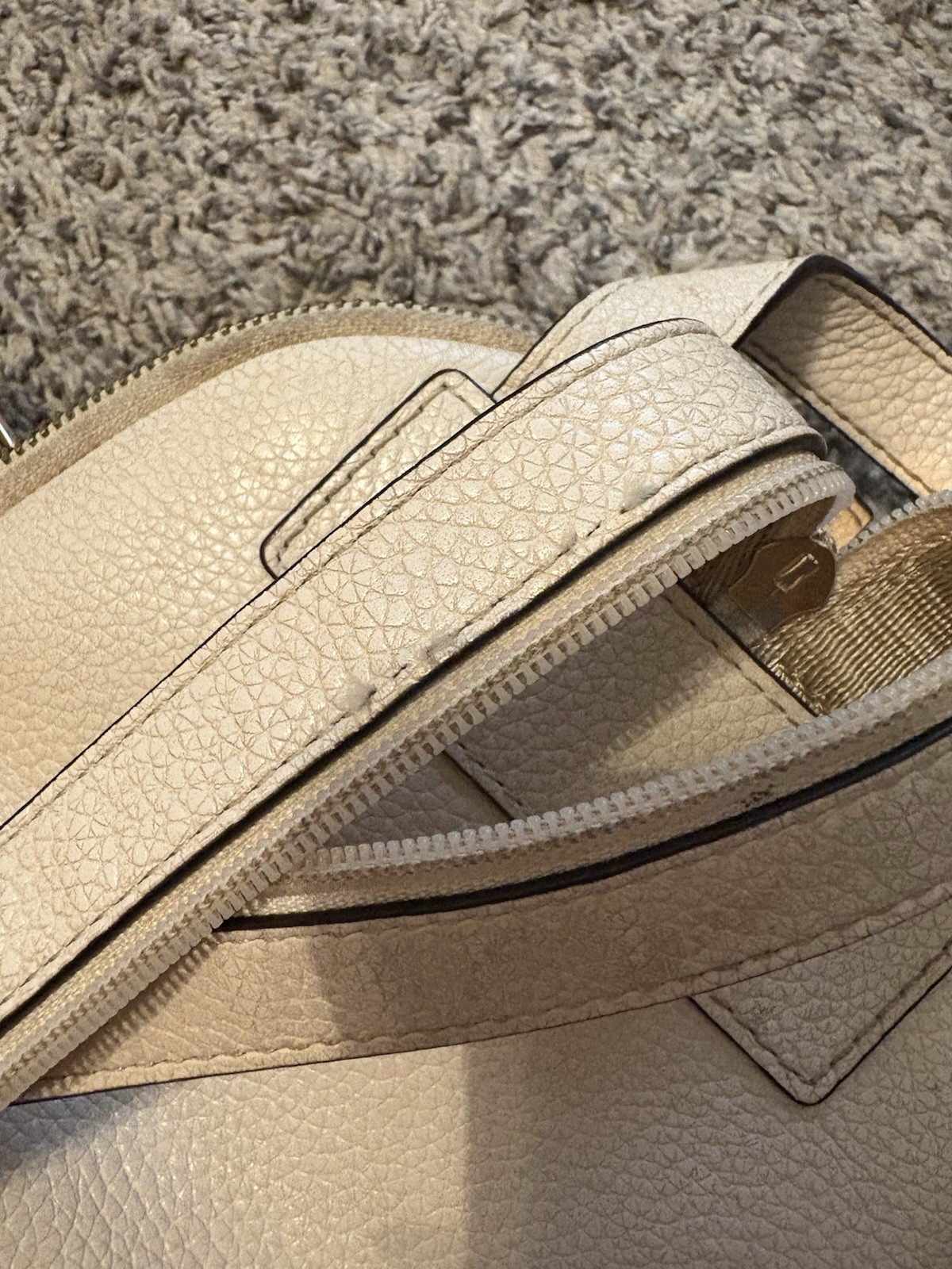 Michael Kors Beige Small Mini Backpack Pebbled Gold Hardware Zip Pockets