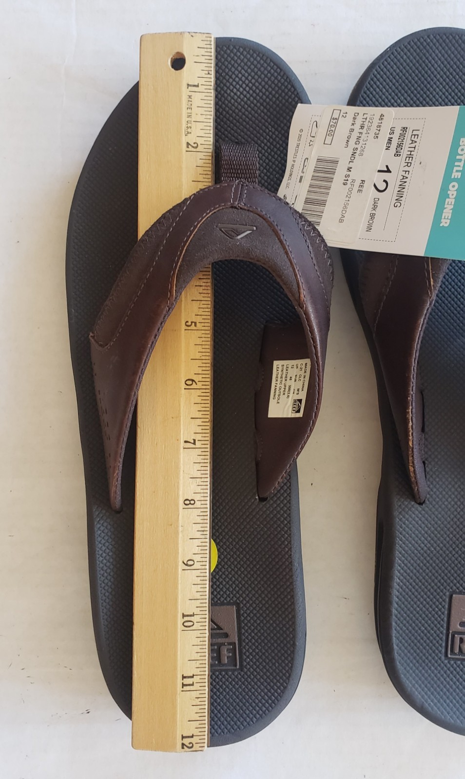 New Reef Leather Fanning Men’s Size 12 Bottle Opener NWT dk brn COMFORT AIR