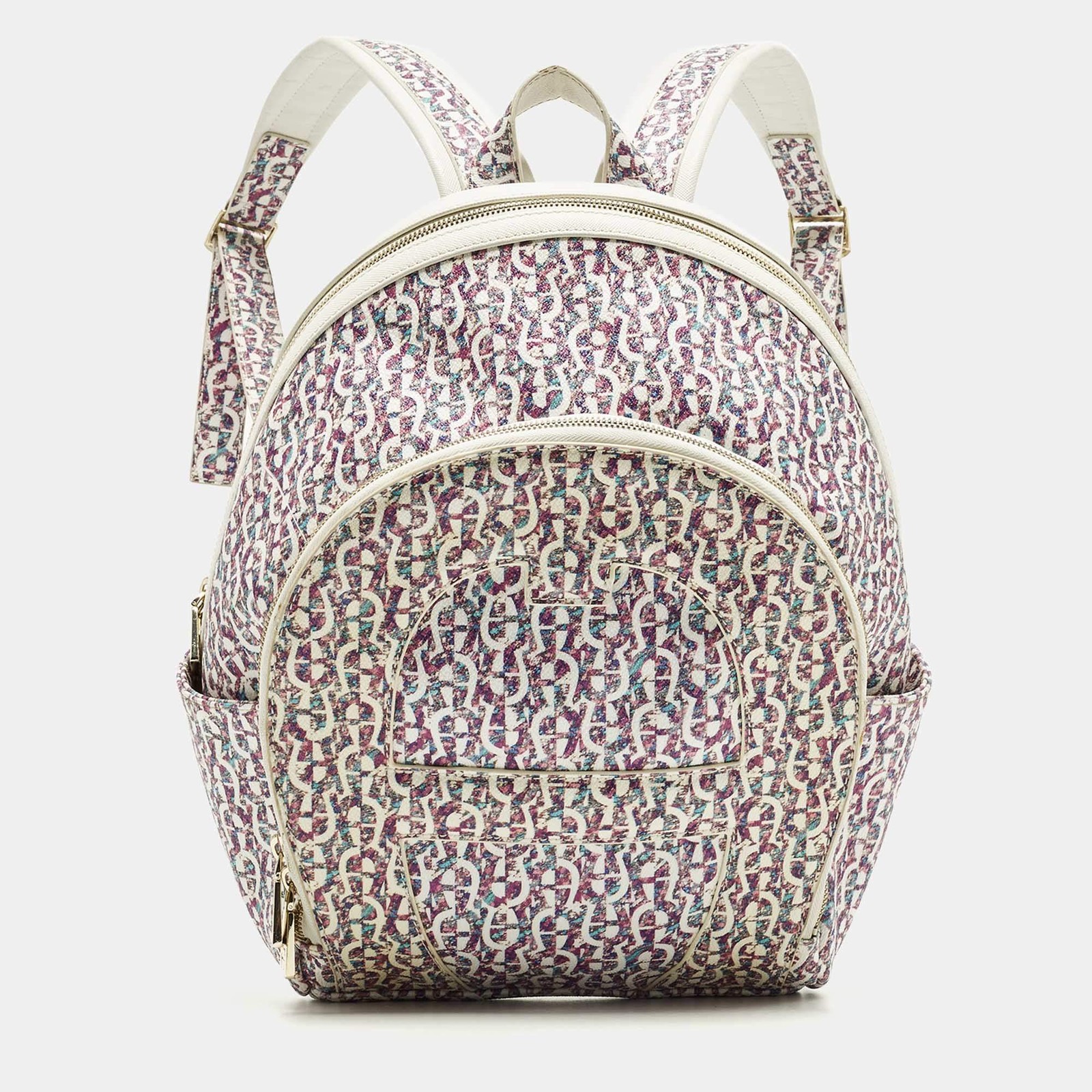 Aigner Icon MagentaWhite Signature Printed Coated Canvas Backpack