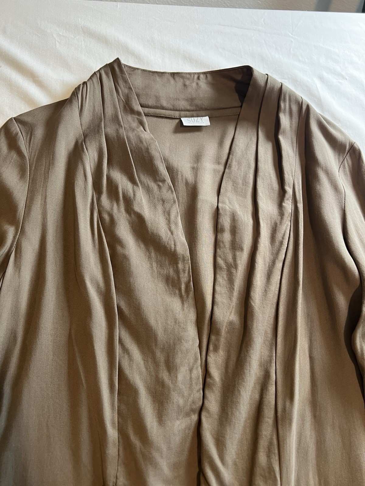 Brown/Tan Draped Long Sleeve Pockets Lightweight Kimono Top M