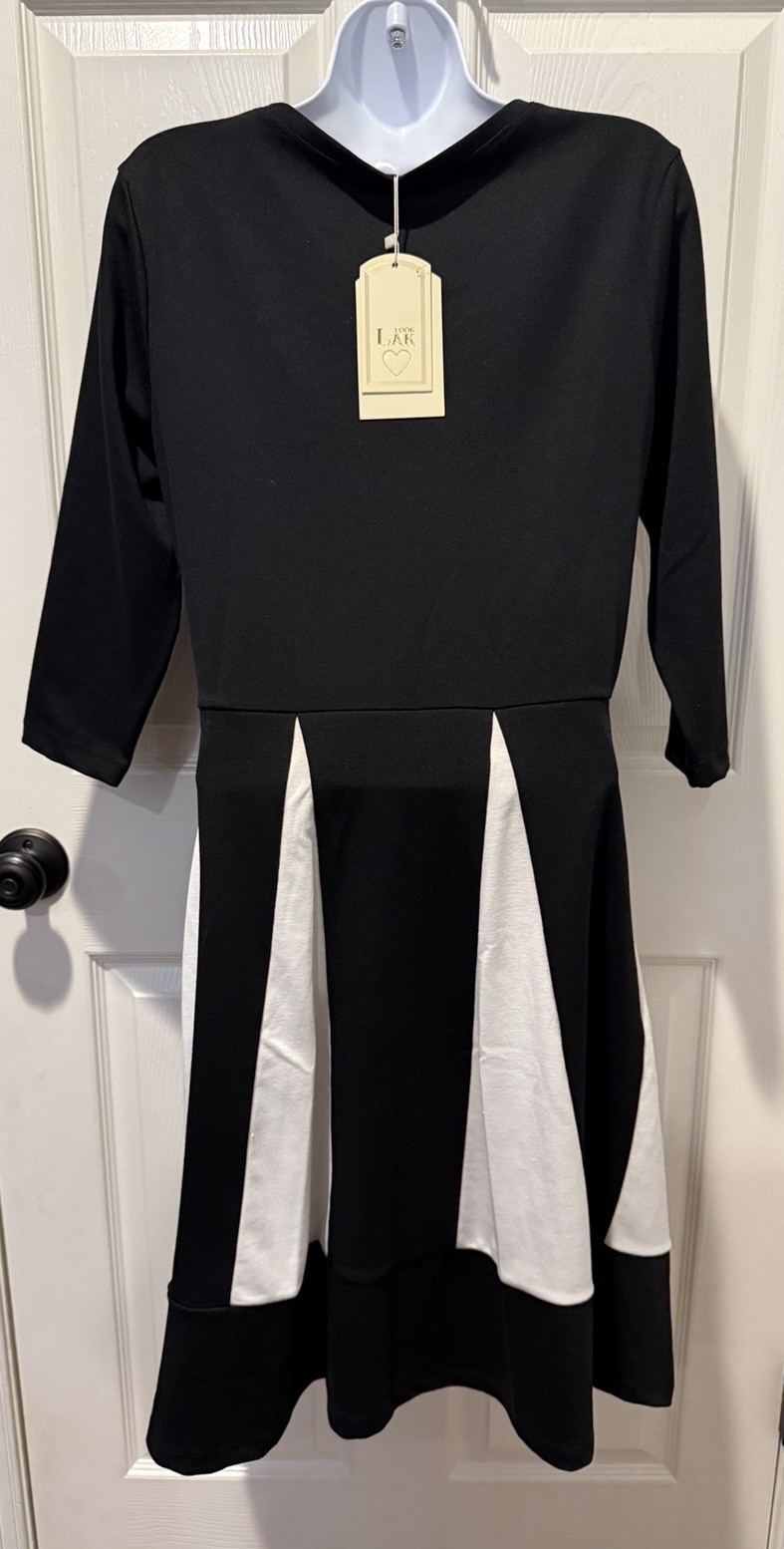 Look Lak Dress, 14, Black And White, NWT, 3/4 Sleeve