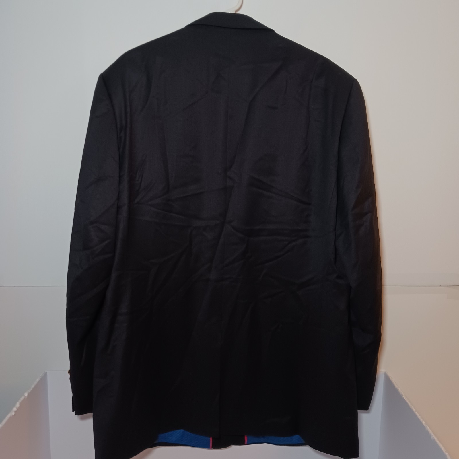100% Worsted Wool Solid Black Sport Coat Mens 48L Kansas University Gold Buttons