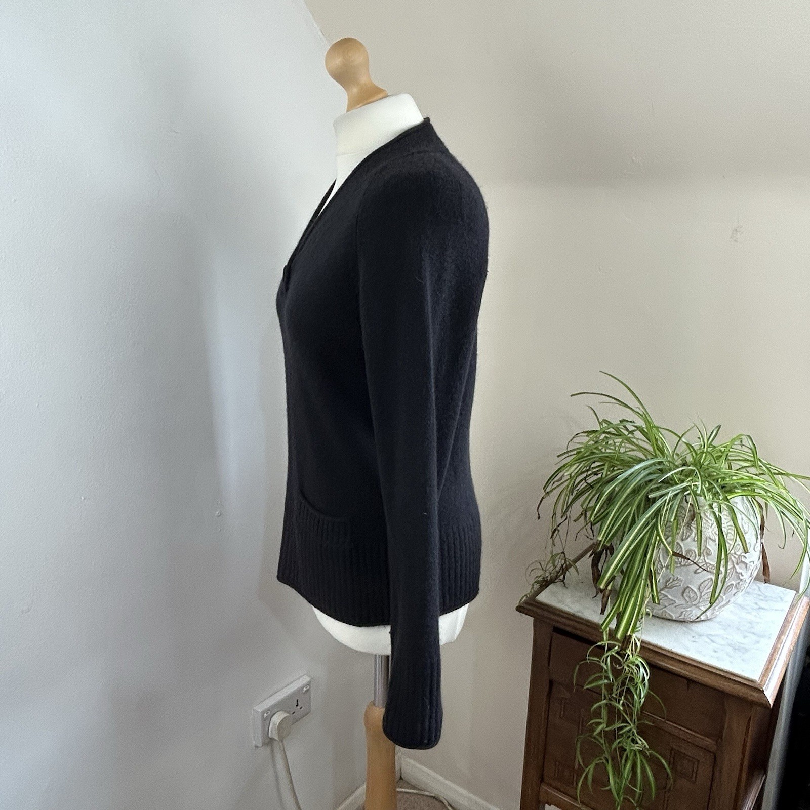 Apanage Wool Alpaca Black Jumper Size 14 Knit Pullover Button Casual