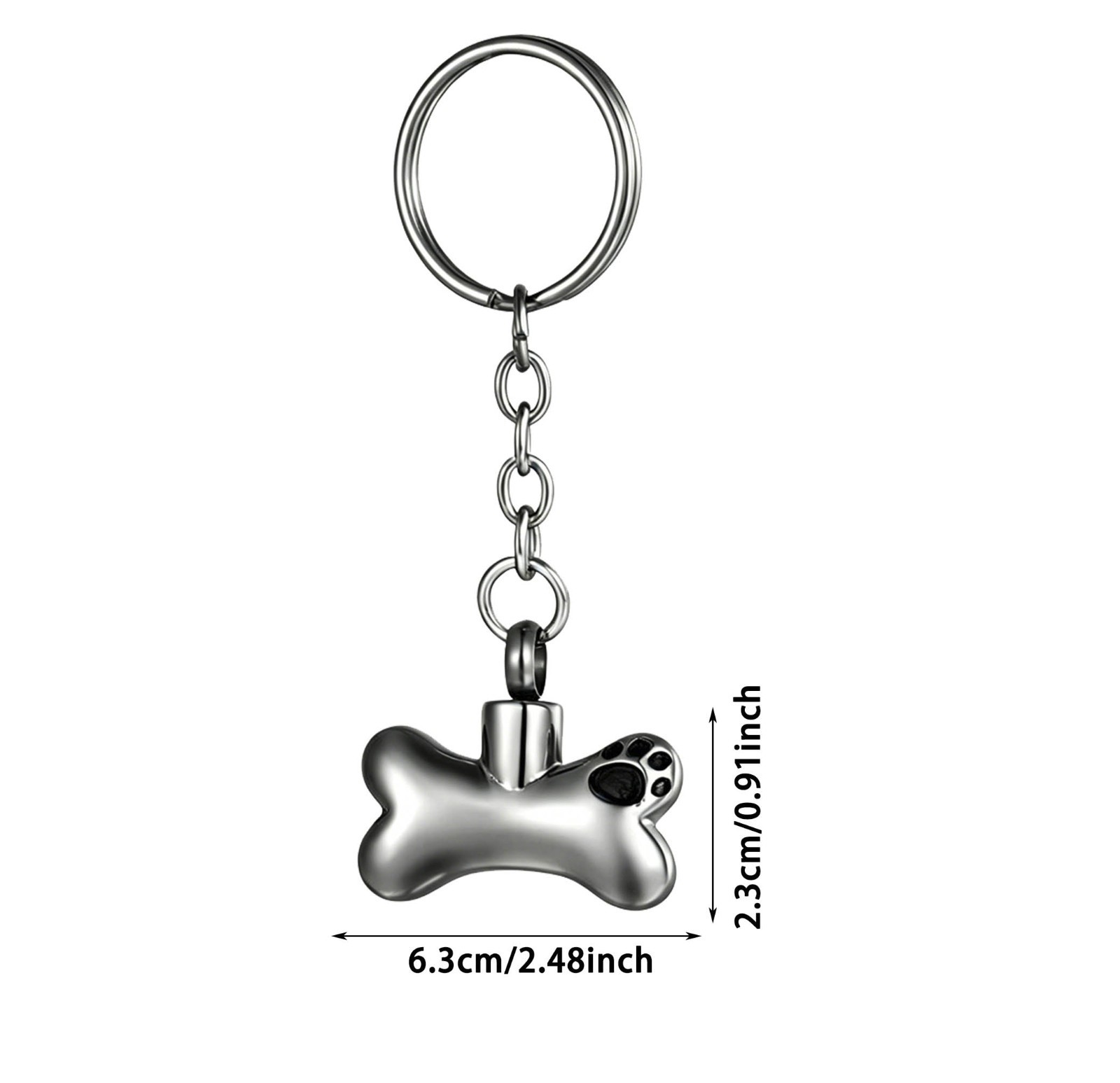 Dog Bone Shaped Pet Urn Keychain Stainless Steel Paw Print Ashes Holder for Pets