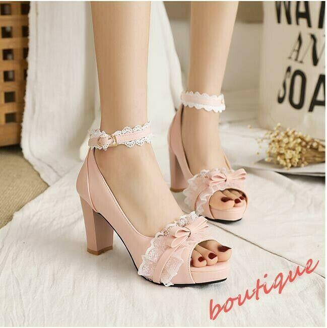 Chic Womens Lace Bowknot Sandals Peep Toe Dress Party Casual Faux Leather Shoes
