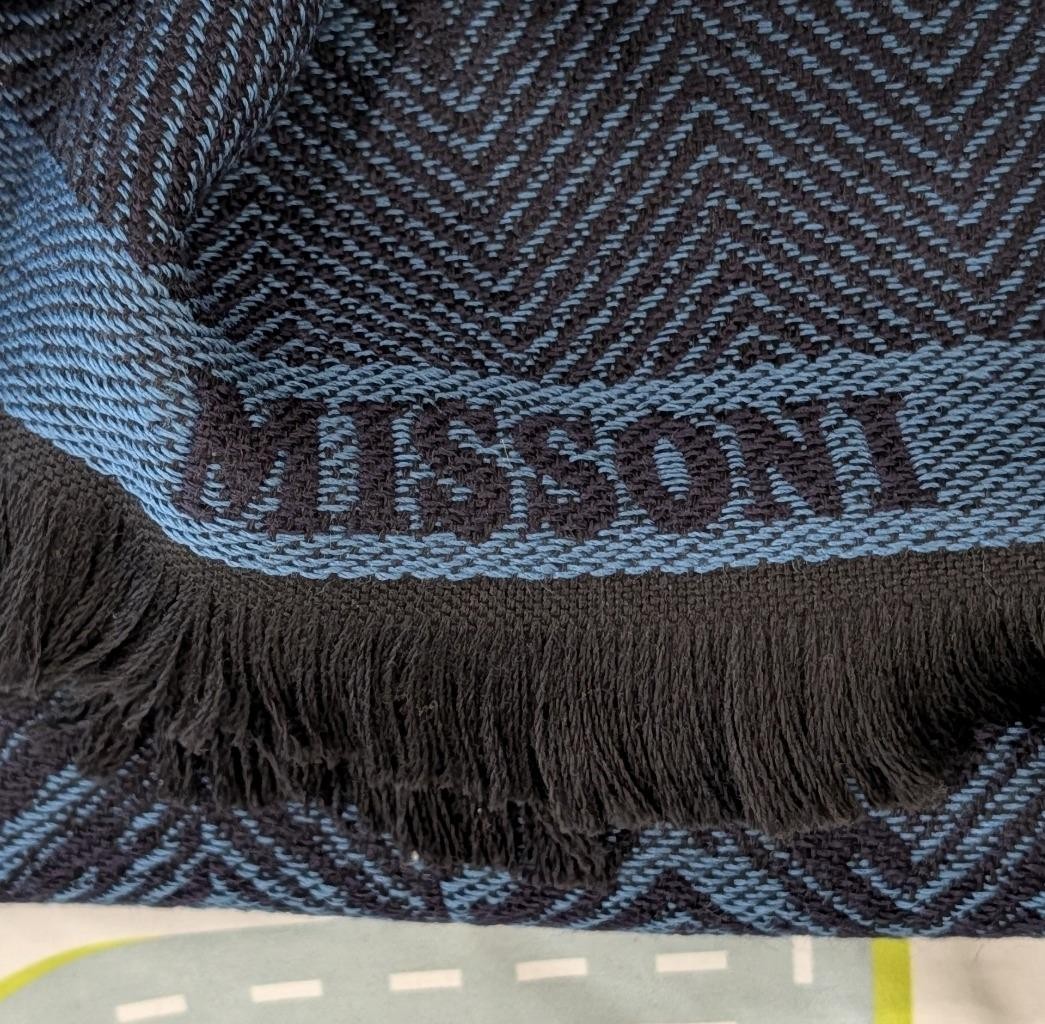 $285 Mens MISSONI Logo Chevron Wool Blend Scarf Blue Multi
