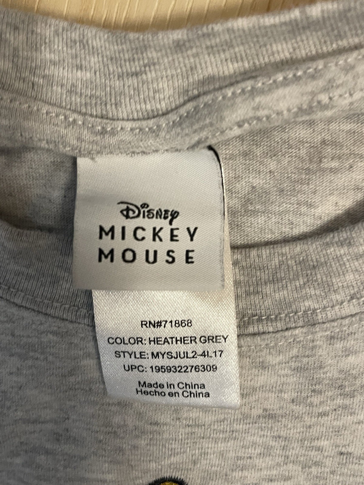 Disney Mickey Mouse Heather Gray Tee Embroidery Flowers & Butterfly’s Size Large