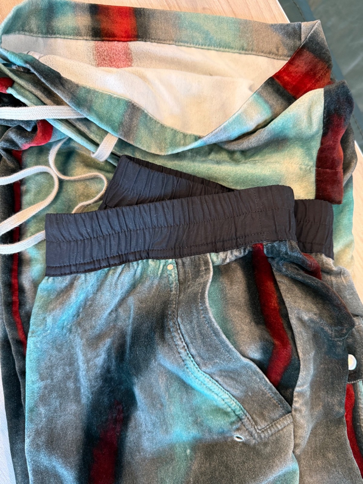Extremely Rare Rick Owens Velvet Teal Red Wide bottom Pants size IT 52