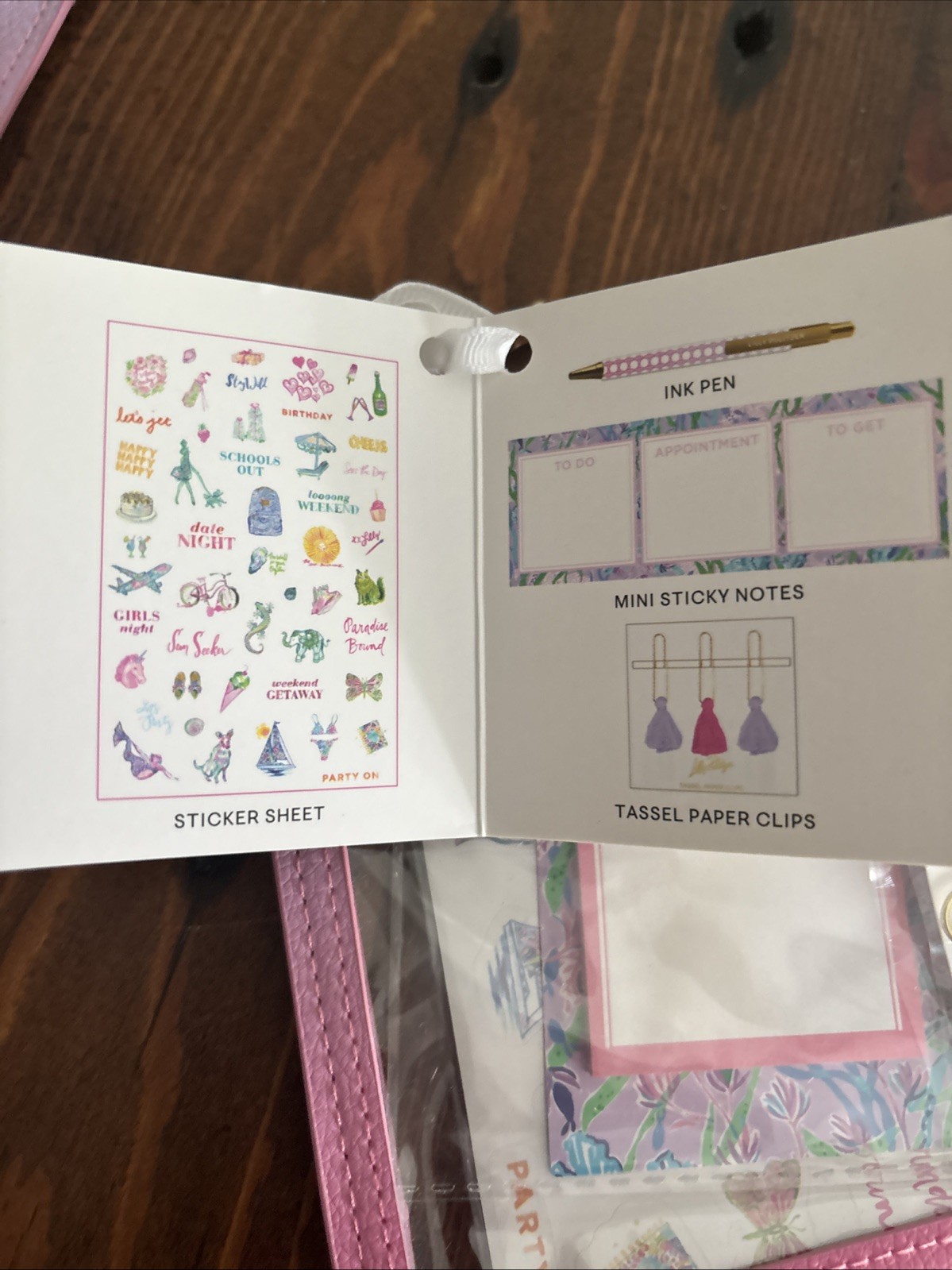 Lilly Pulitzer agenda bonus pack Stickers Bag sticky Notes Pen And Tassel Clips