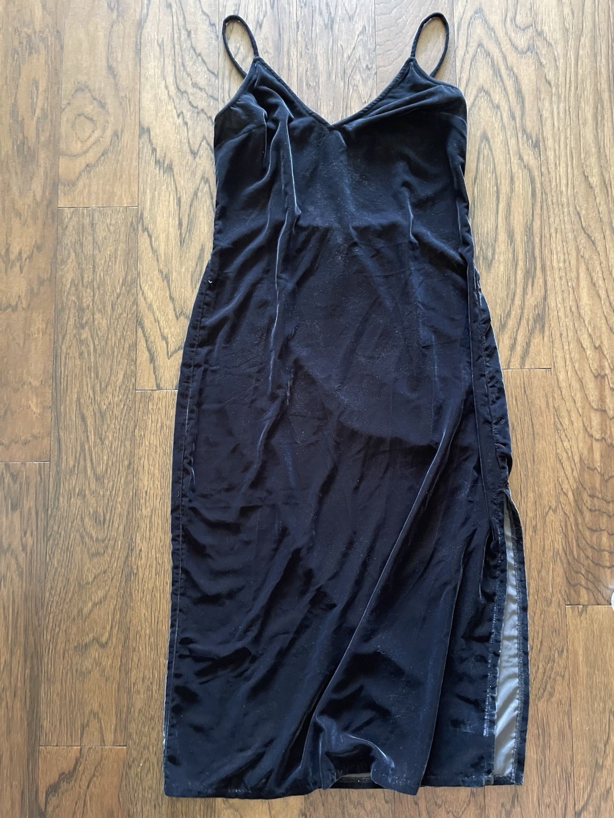 Old Navy Gray Black Velour Velvet Slip Tank Midi Dress Gothic Whimsygoth Small