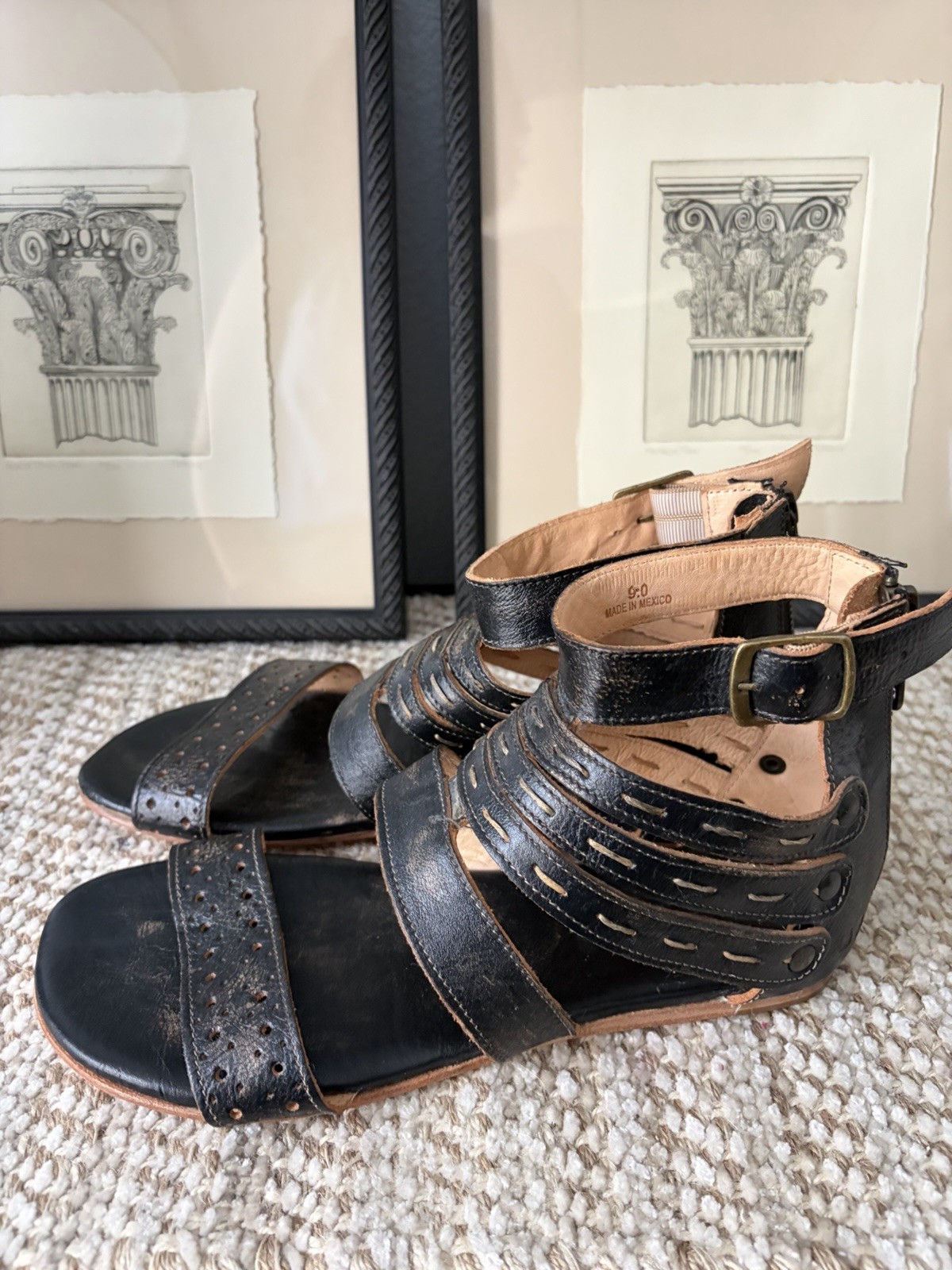 Bed Stu Artemis Style Leather Sole Sandals Black/Brown Gladiator Size 9