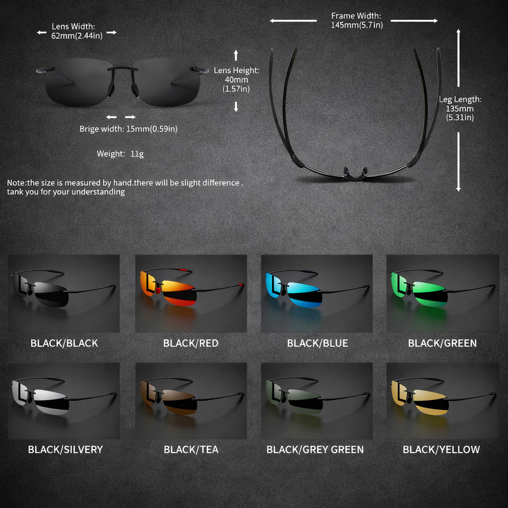 Rimless TR90 Sunglasses Polarized UV400 Lenses Lightweight Outdoor Men Glasses