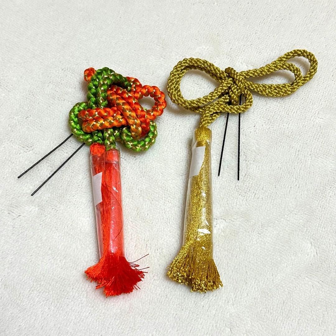 Japanese Kimono Hair Ornament Set 13cm Gold & 12cm Orange Green Red
