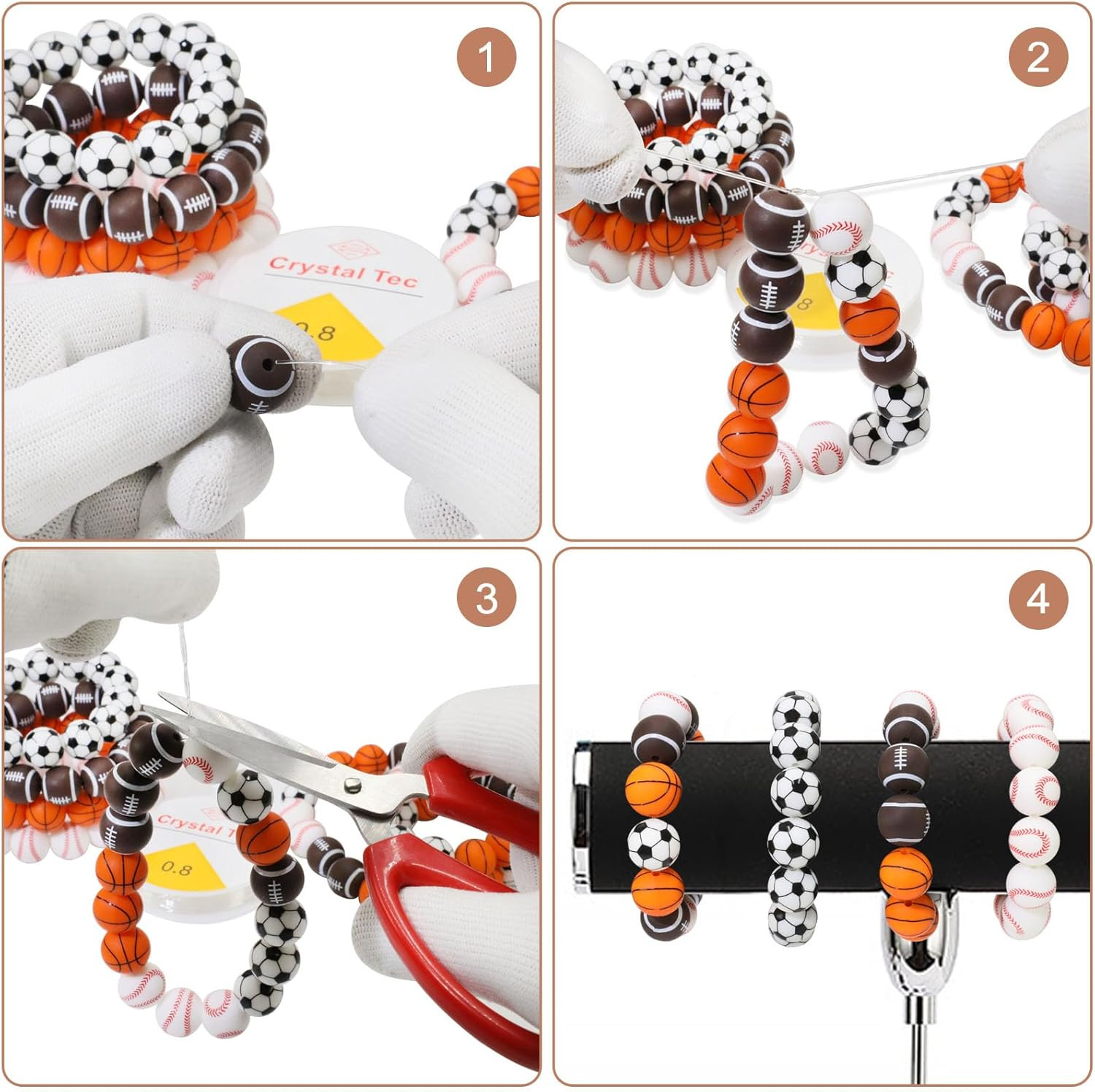 24 Pcs Print Silicone Beads Sports, 15Mm Soft Rubber round for Keychain Wristlet