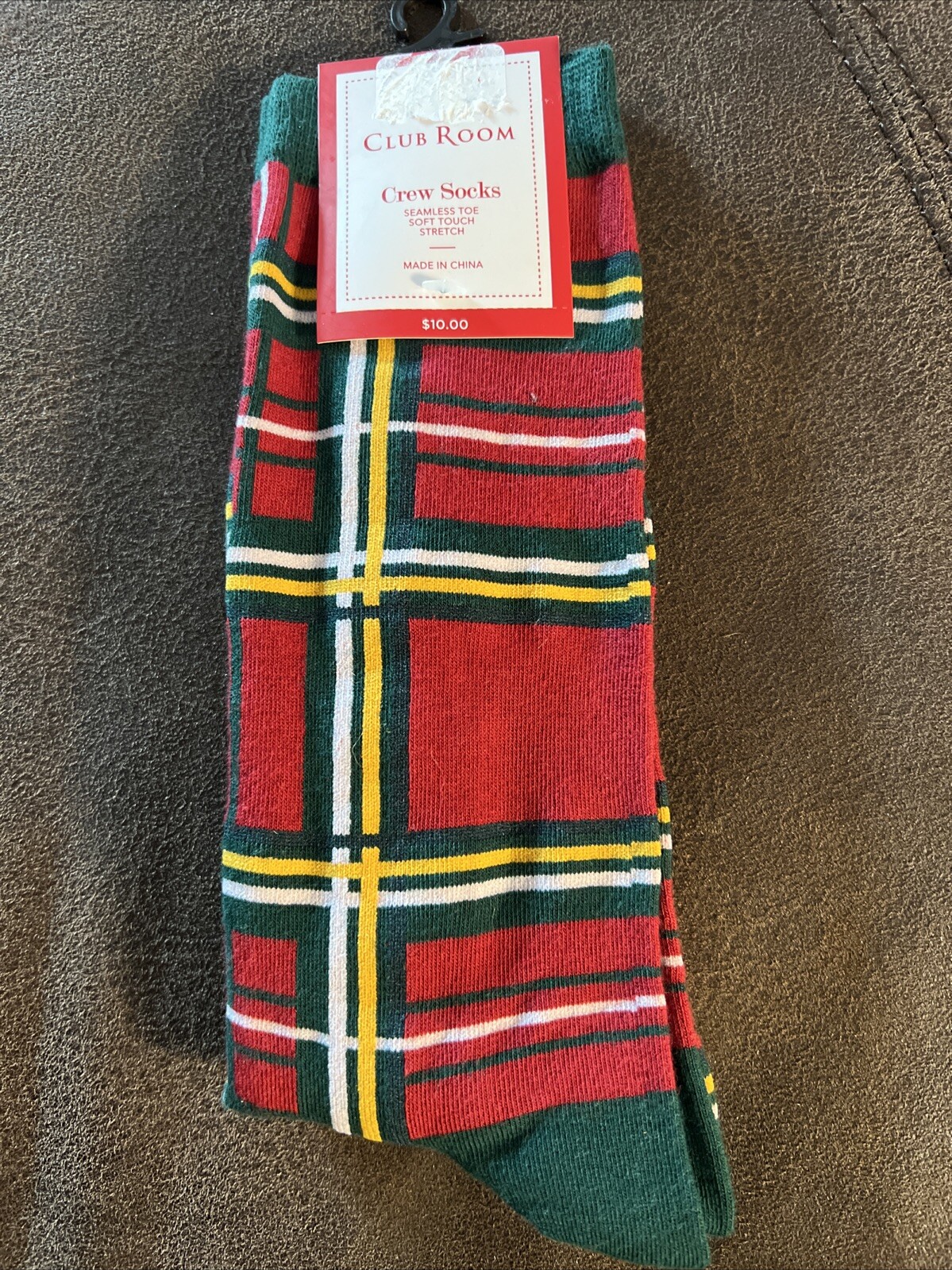 Club Room Men’s Novelty Christmas Holiday Crew Socks One Size Red Plaid