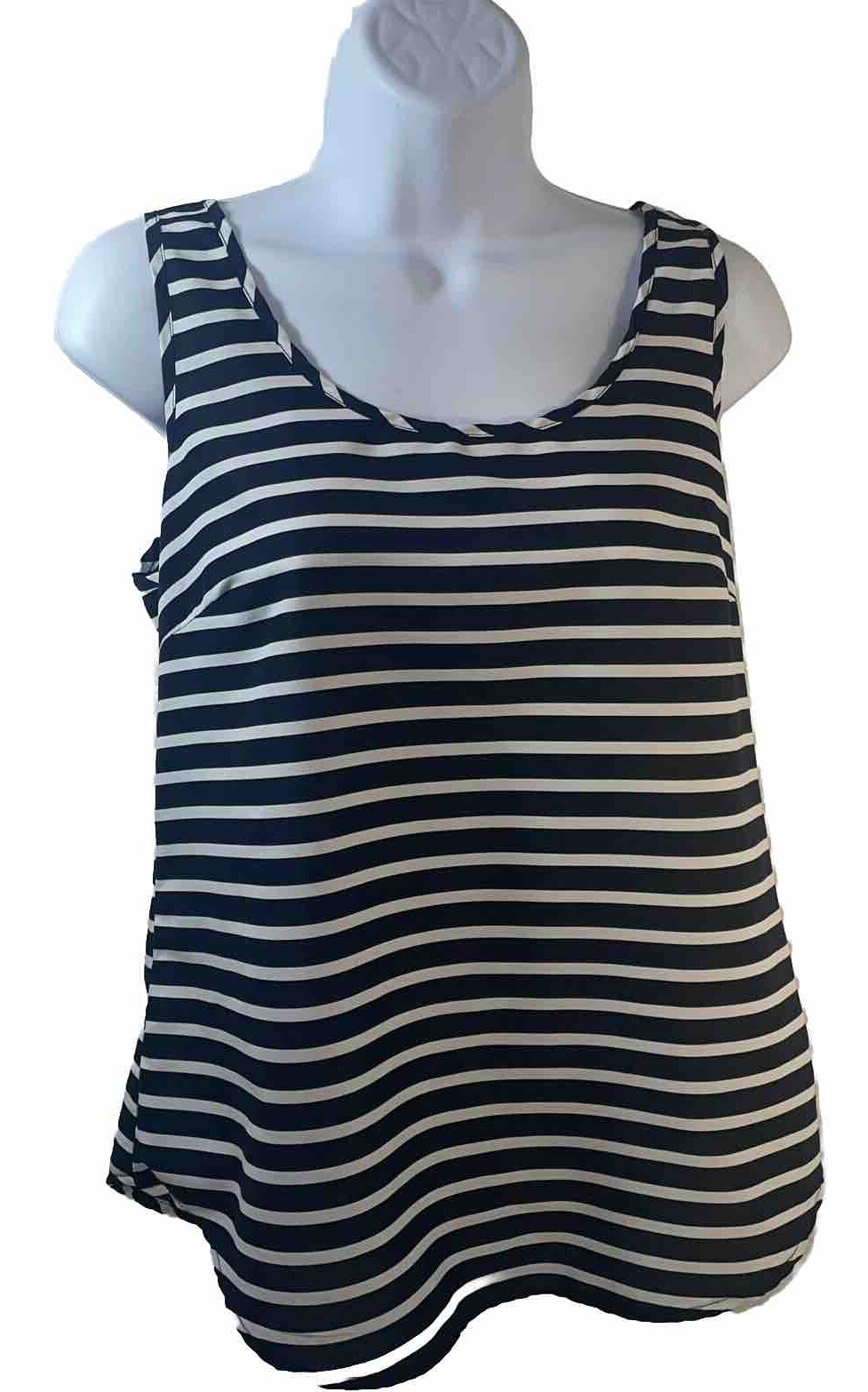 Faded Glory Top Tank Blouse Women Small (4-6) Dark Navy Stripes Scoop Neck Shirt