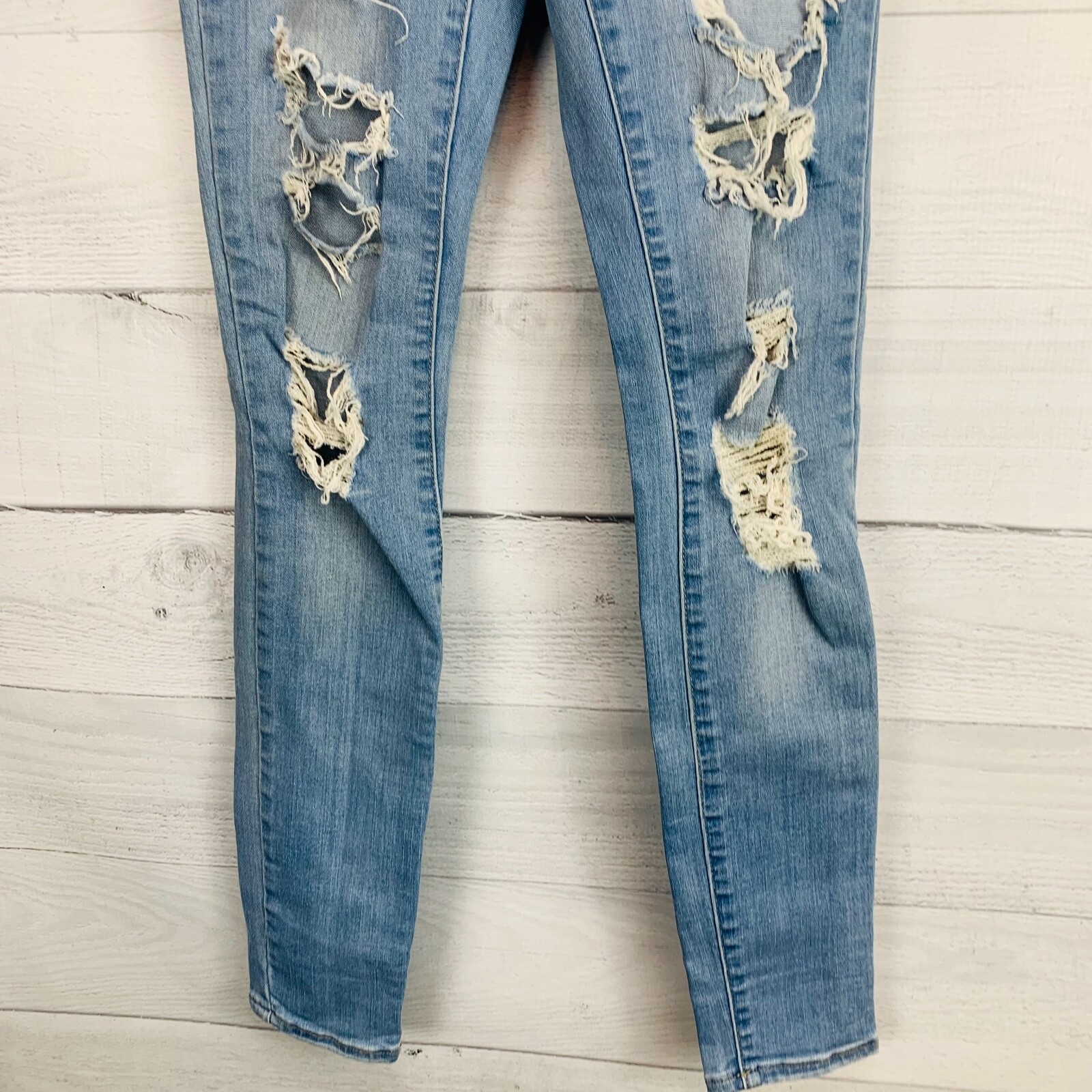 Pacsun Women SUPER STRECTH JEGGING Distress Destroyed Denim Blue Jeans Sz 23