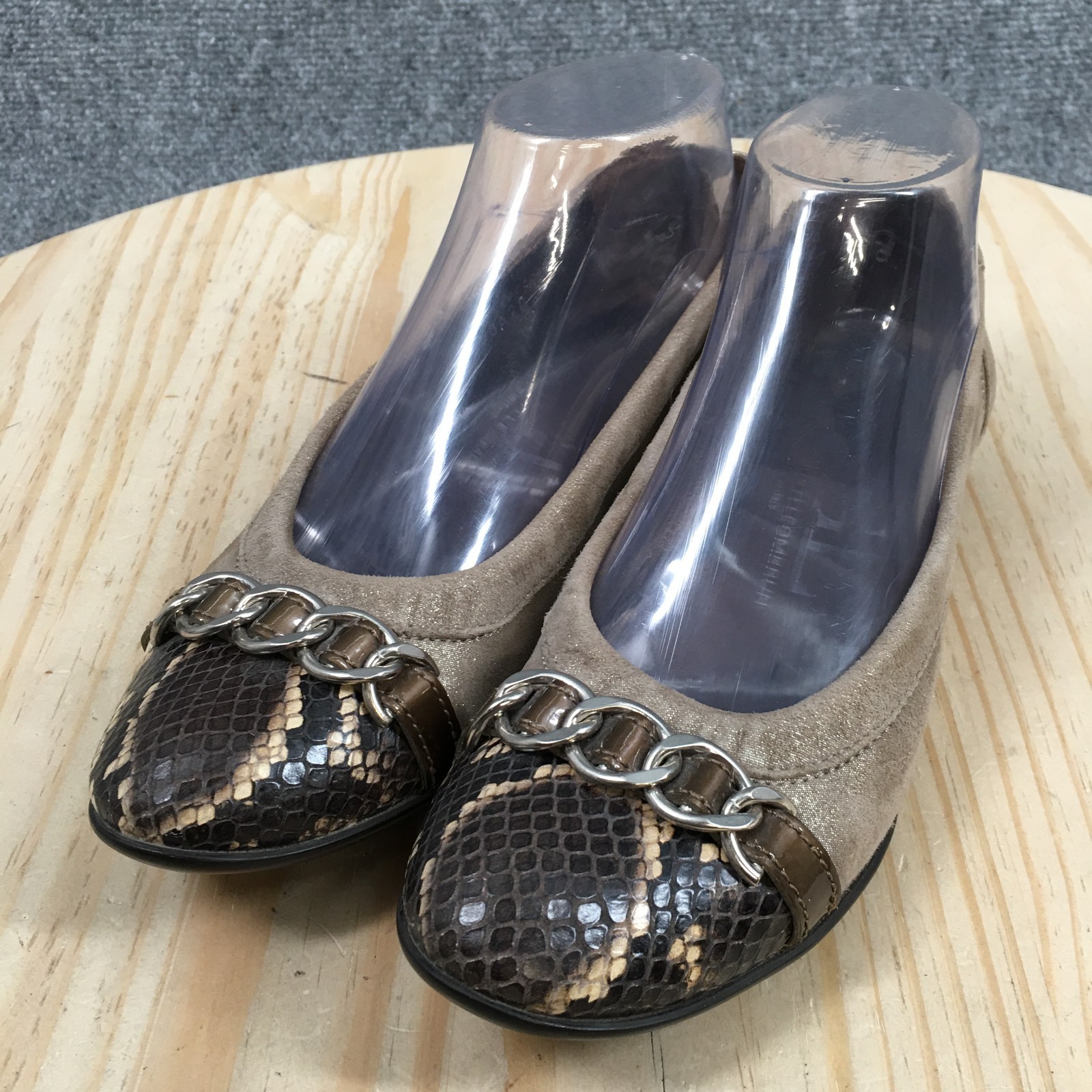 AGL Attilio Giusti Leombruni Womens 36.5 Taupe Suede Ballet Flats Snake Skin