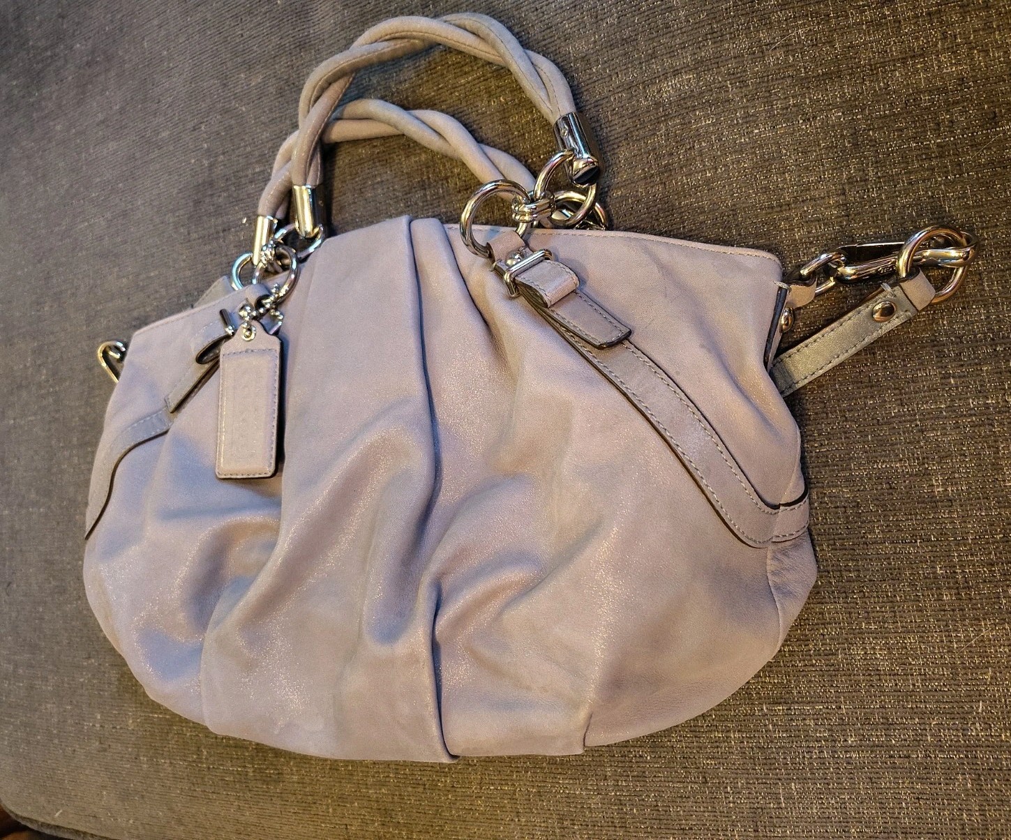 Coach Sophia Madison Slate Leather Purse Handbag gray Pleated Leather