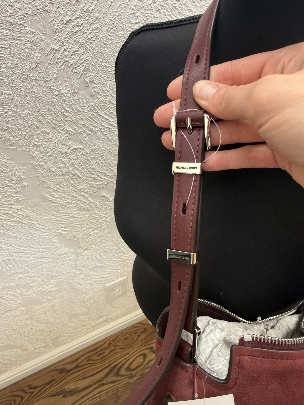 NWT Michael Kors Nolita Medium Nubuck Shoulder Crossbody Bag, Oxblood Red