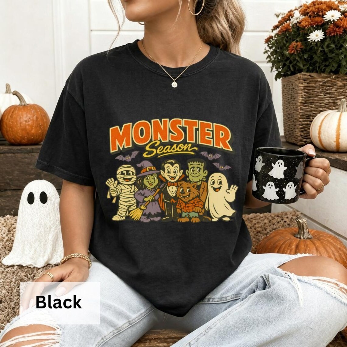 Monster Season Retro Halloween Graphic Tee Cute Classic Monsters Shirt Freeships