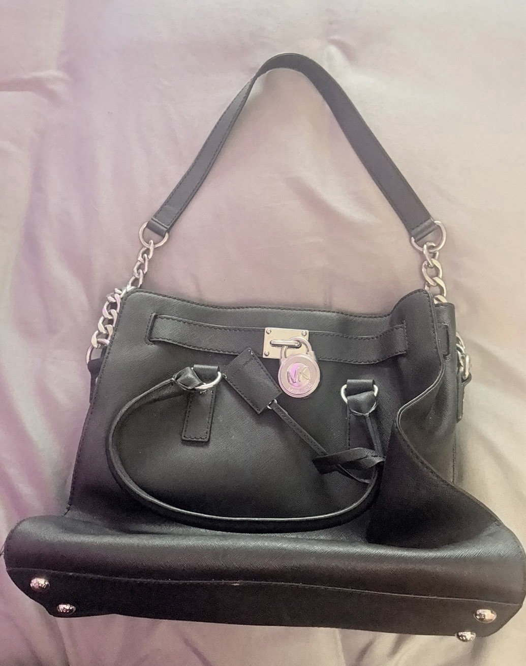 Black Michael Kors Large Hamilton Handle Bag w/ Detachable Chain Strap