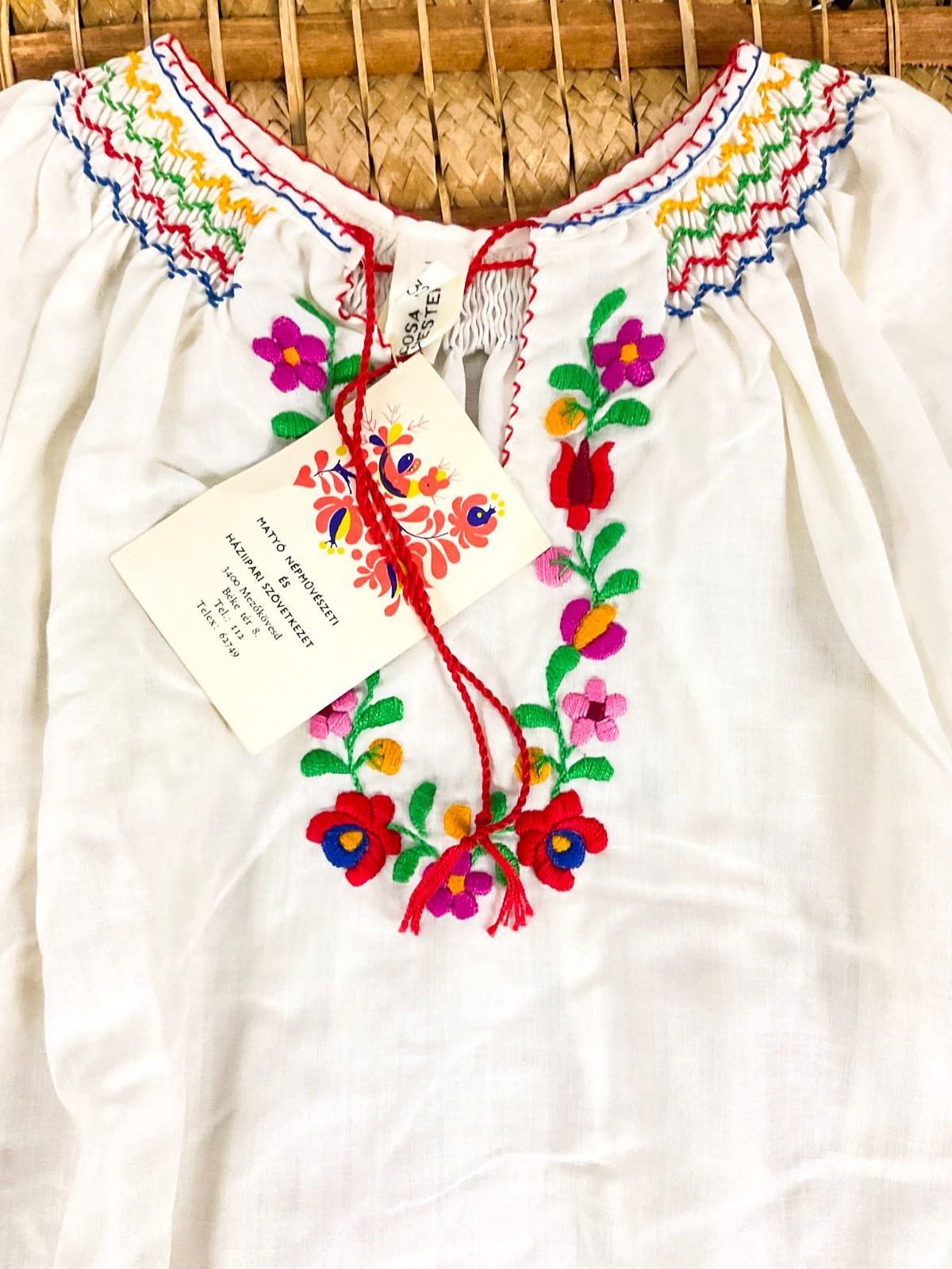 Vintage Hungarian Matyo Embroidered Folk Peasant Blouse White Hungary EU Kids