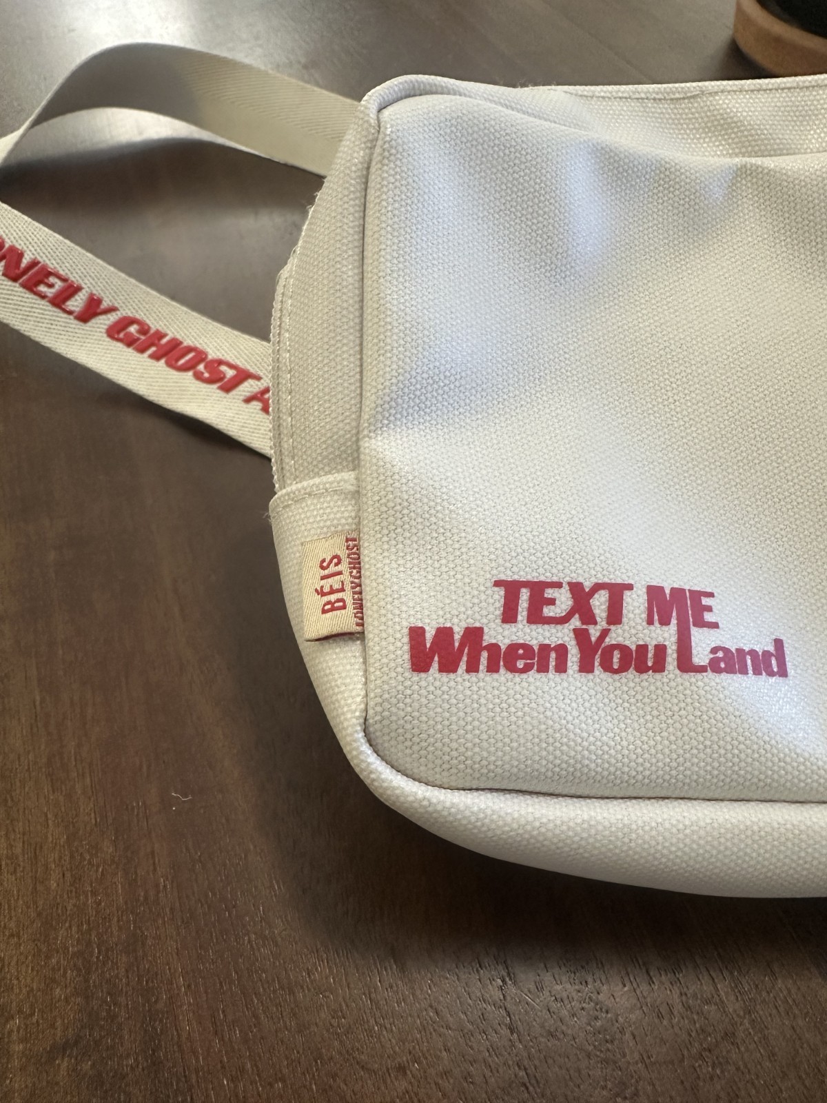 Beis x Lonely Ghost Text Me When You Land Cream Belt Crossbody