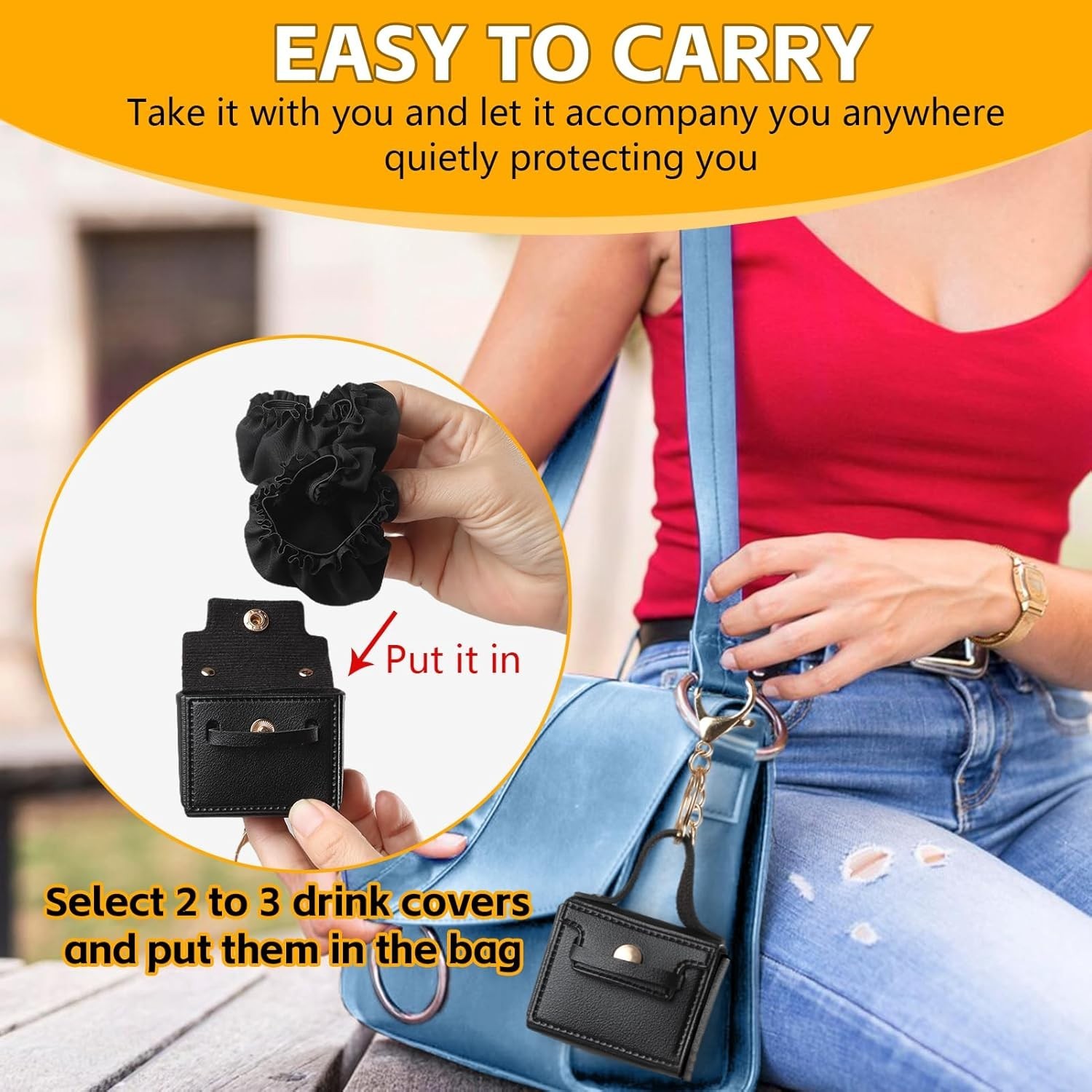 15Pcs Scrunchie Drink Cover with Keychain Pouch, 3.74″ Reusable Elastic Polyeste