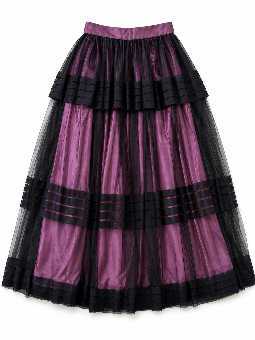 Vintage Chetta B Evenings Tule Layered Black Pink Raspberry Maxi Skirt 10