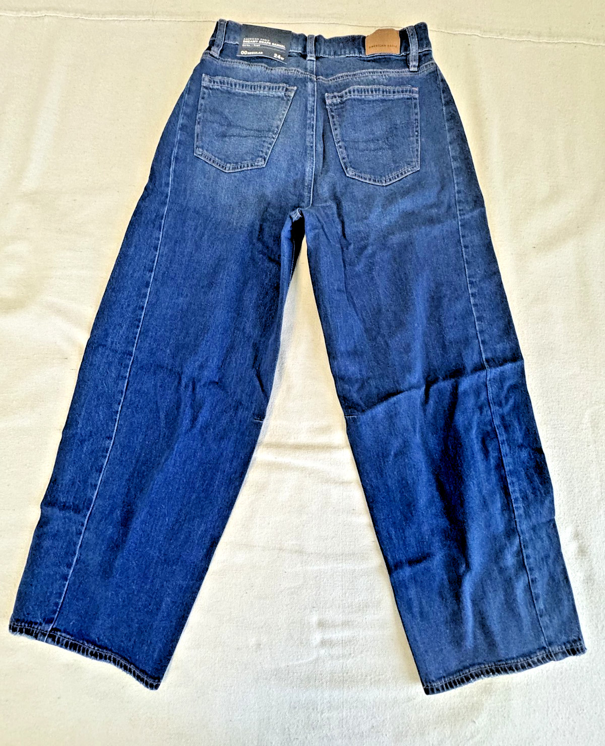American Eagle Womens Dreamy Drape Barrel Mid Rise Blue Strigid Jeans NWT