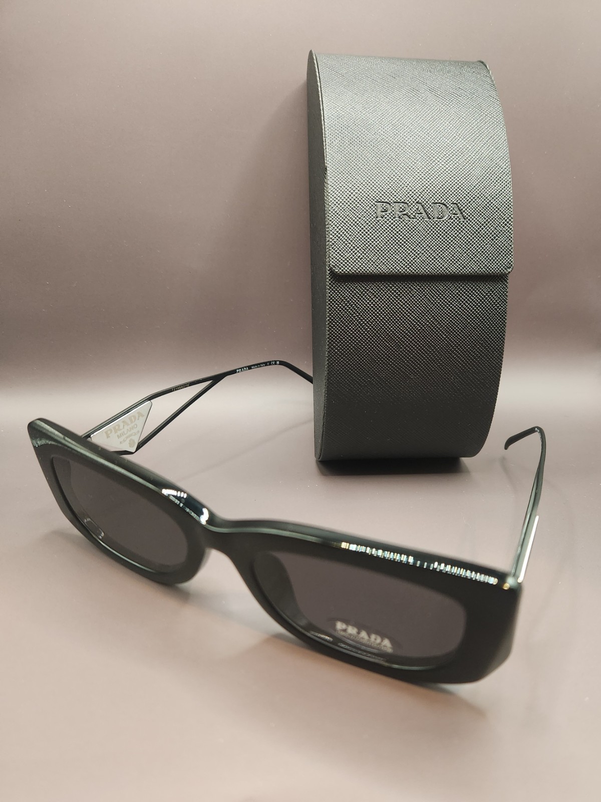 PRADA PR14YS 1AB-5S0 Rectangle Sunglasses Black Frame Gray Tinted UV400 140mm