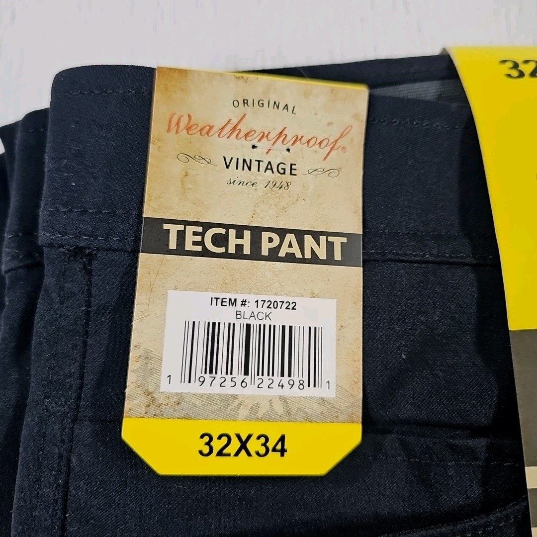 New Weatherproof Vintage Tech Pants Black Water Repellent Stretch 32×34 #1720722