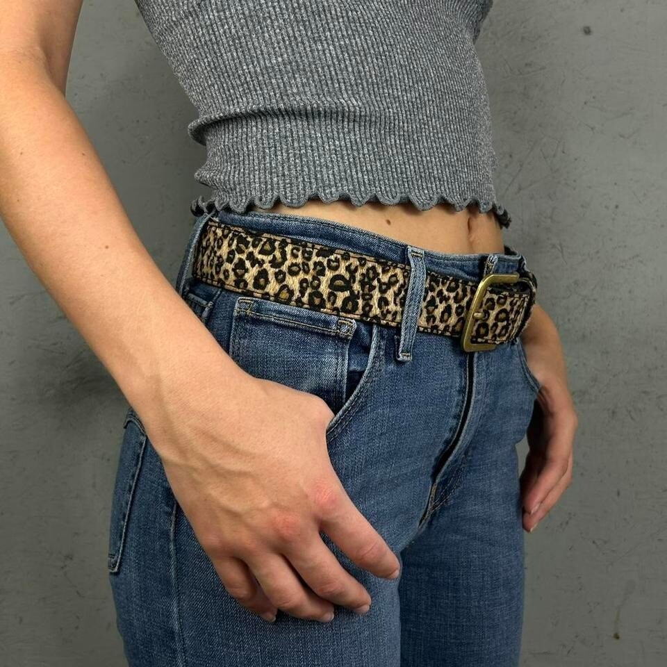 Vintage Style Cheetah Leopard Fur Belt American Western Boho Black and Tan
