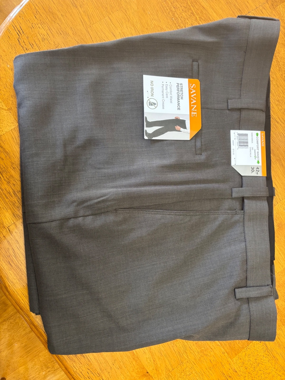 Savane Pants Mens 42×30 Chinchilla Stretch Performance Dress Slack No Iron NEW
