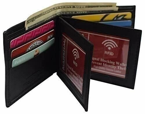 RFID Blocking Men’s Leather Wallet Bifold Multi Card ID Holder